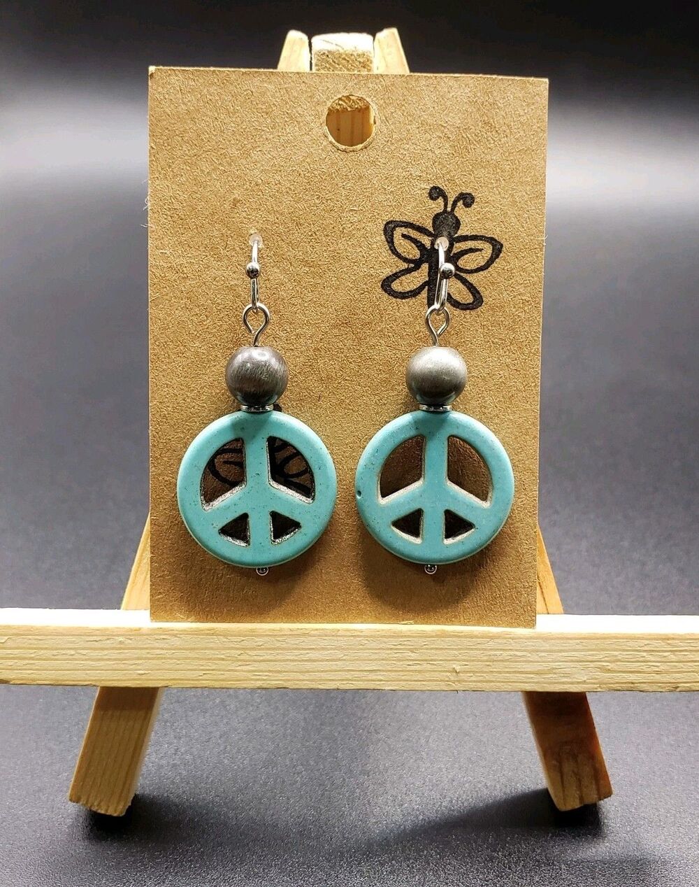 Dangle/Drop/Costume/North Carolina Blue & Gray Handcrafted Peace Sign Earrings!!